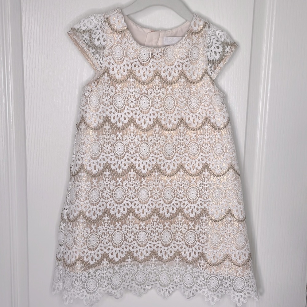Camilla Size 5 Metallic and Lace Girls Dress in Excellent Condition